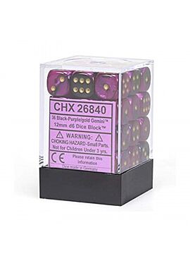 Gemini lack-Purple w/gold D6 12mm DiceSet (36)